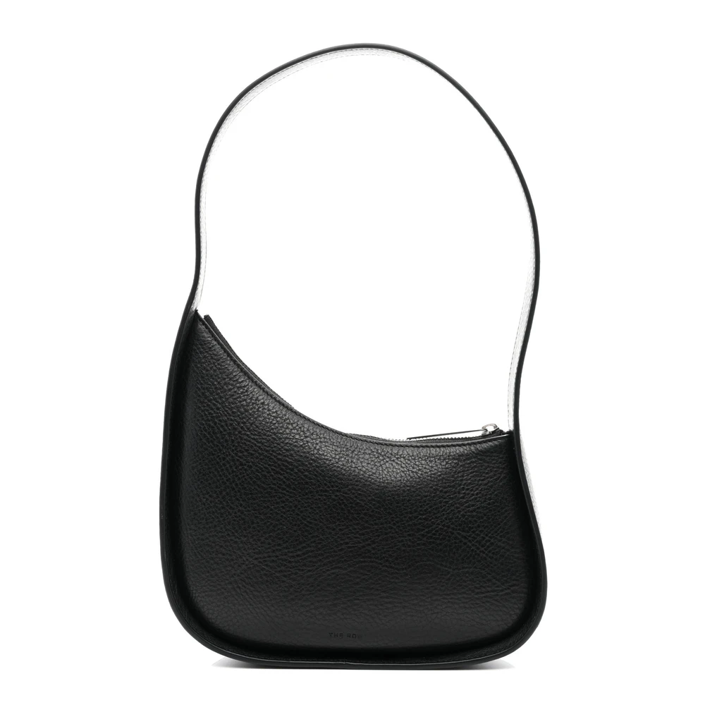 The Row Black Smooth Calfskin Leather Medium Half Moon Shoulder Bag Front Replica handbags