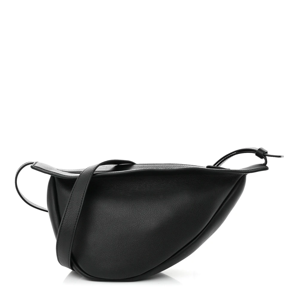 The Row Black Smooth Calfskin Leather Small Slouchy Banana Bag Front Replica handbags