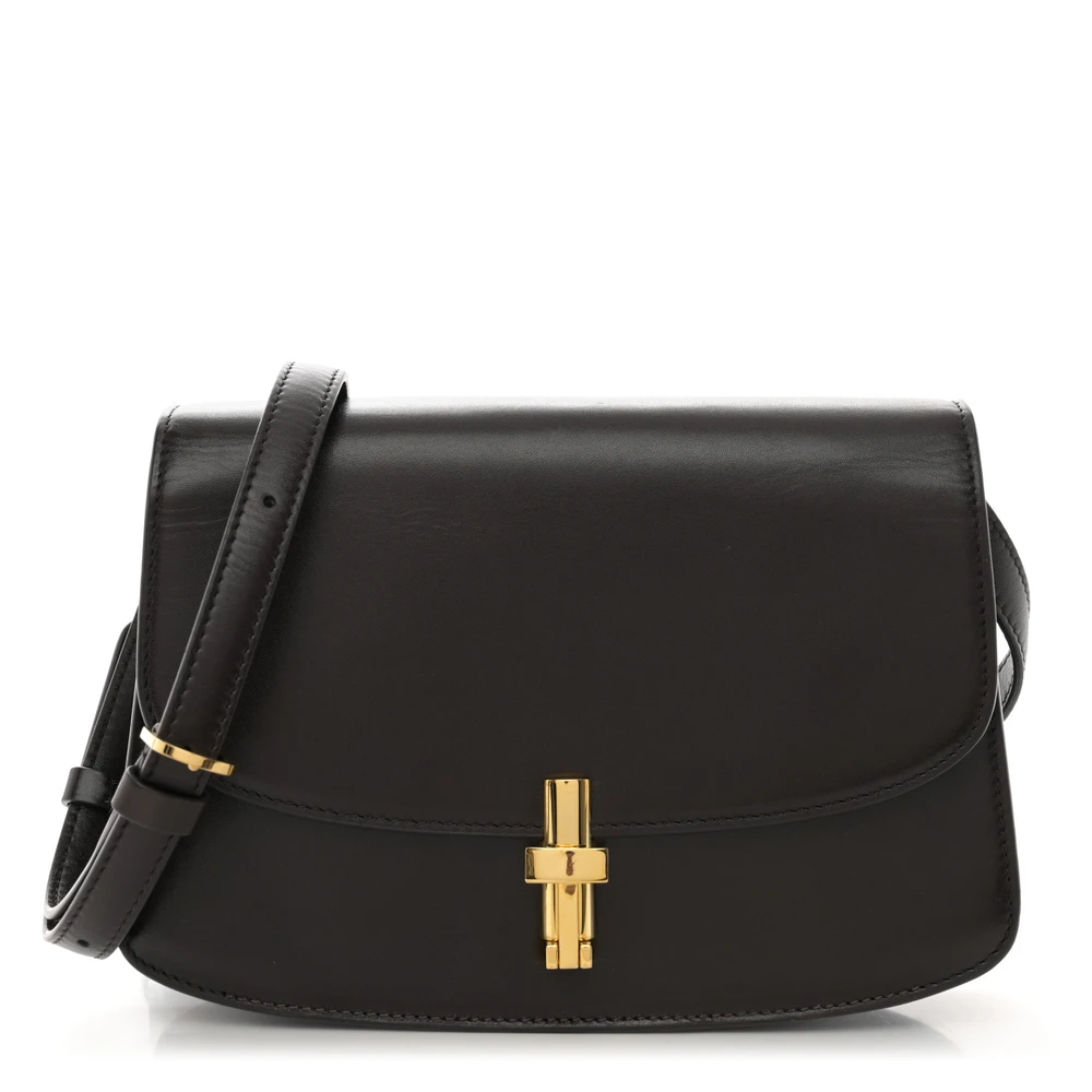 The Row Dark Brown Sleek Calfskin Leather Sofia 8.75 Crossbody Gold Hardware Front Replica handbags