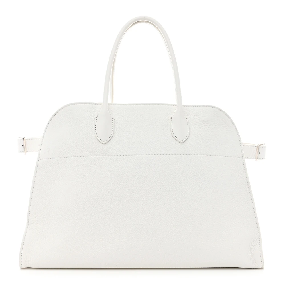 The Row White Matte Grained Calfskin Leather Soft Margaux 15 Bag Front Replica handbags