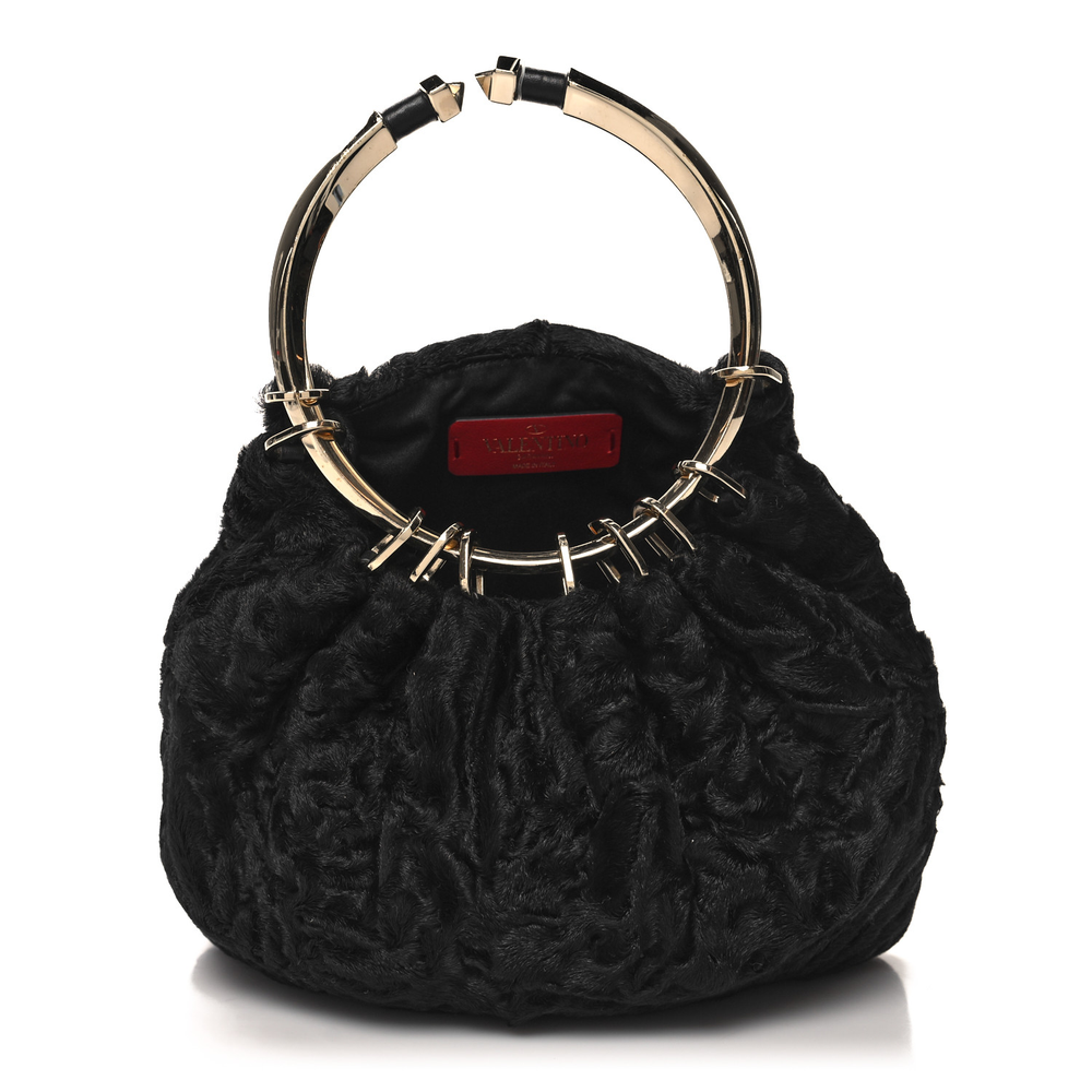 Valentino Garavani Black Astrakhan Small Bebop Loop Clutch Gold Hardware High-quality Replica