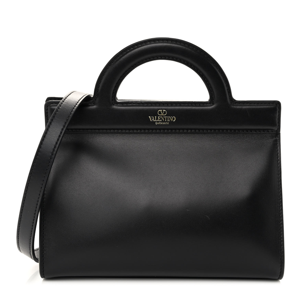 Valentino Garavani Black Calfskin Leather Mini VLogo Signature Crossbody Tote Front replica handbags