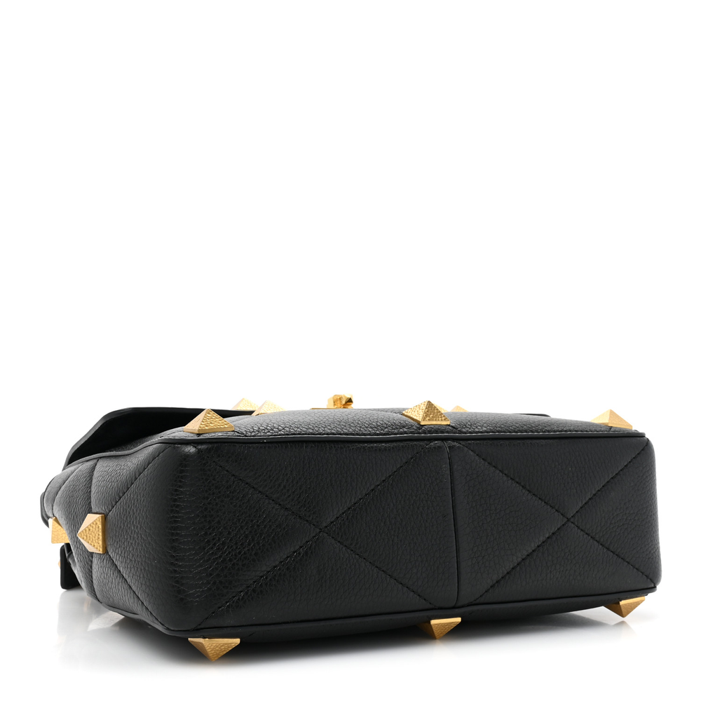 Valentino Garavani Black Grained Calfskin Leather Large Roman Stud Shoulder Bag Brass Hardware Top quality Replica - Image 6