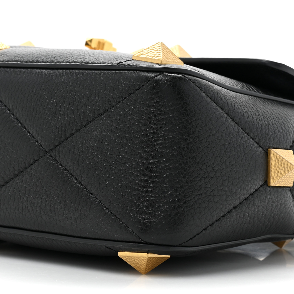 Valentino Garavani Black Grained Calfskin Leather Large Roman Stud Shoulder Bag Brass Hardware Top quality Replica - Image 5