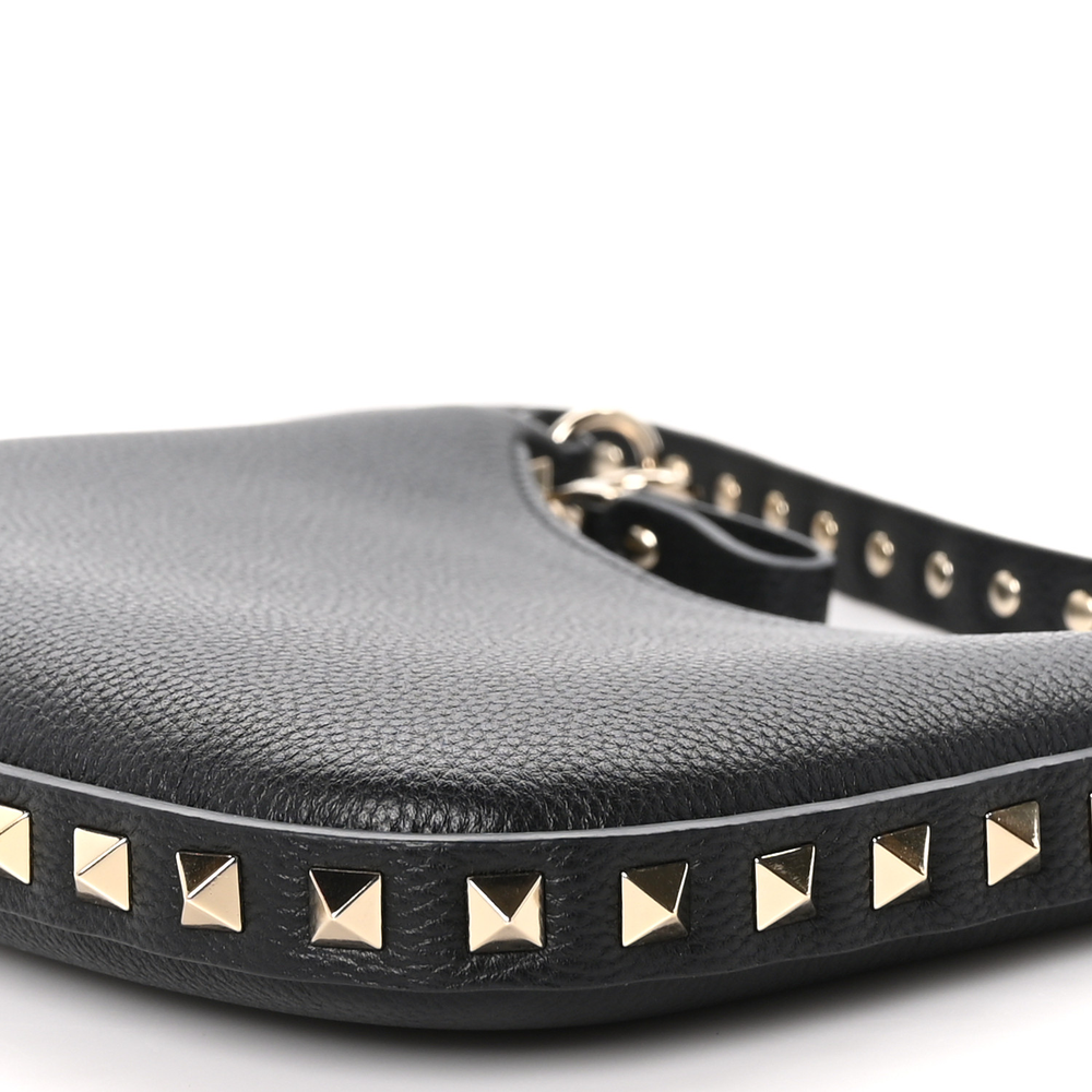 Valentino Garavani Black Grained Calfskin Leather Mini Rockstud Hobo Bag High-quality Replica - Image 5