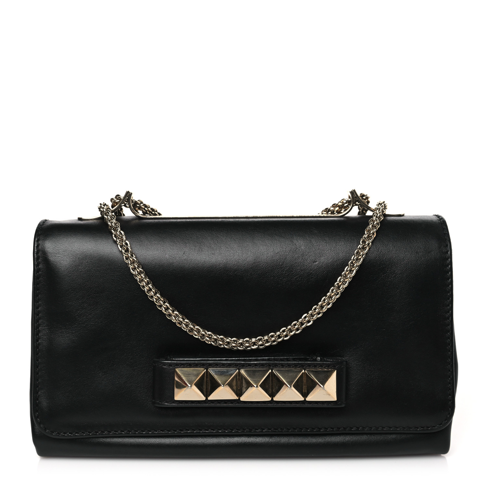 Valentino Garavani Black Nappa Leather Medium Va Va Voom Shoulder Bag Gold Hardware Front replica handbags