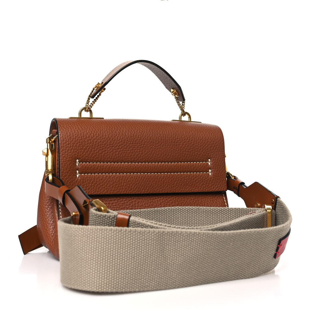 Valentino Garavani Brown Pebbled Calfskin Leather Small VRing Tassel Shoulder Bag Gold Hardware Superfake - Image 3