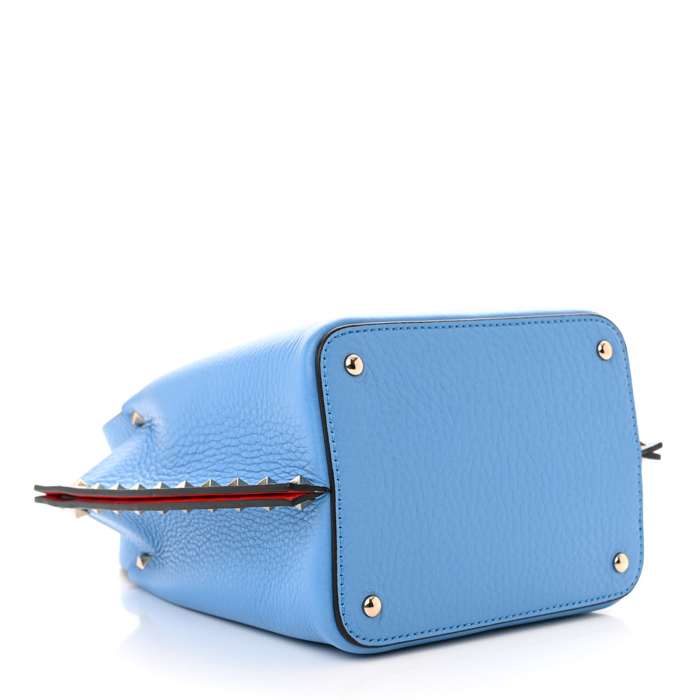 Valentino Garavani Denim Pebbled Calfskin Leather Small Rockstud Crossbody Tote Light Gold Hardware Top quality Replica - Image 6