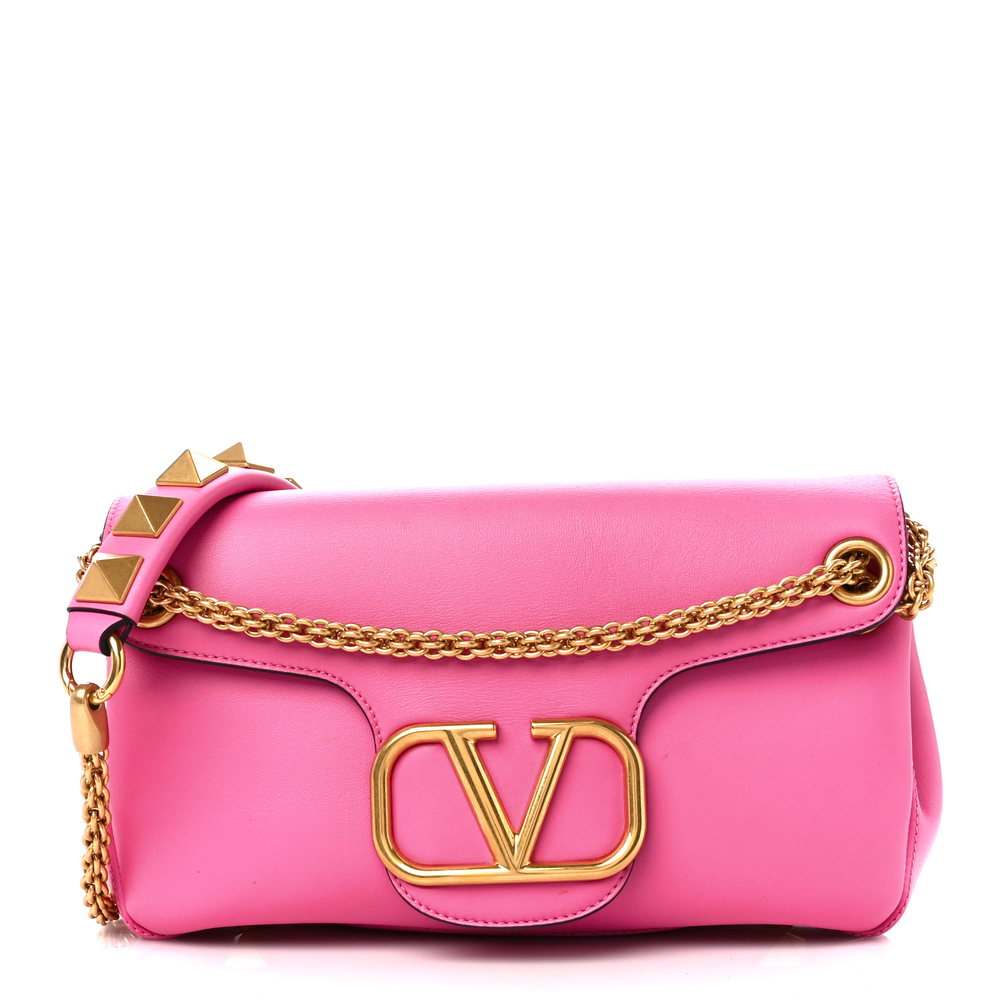 Valentino Garavani Feminine Pink Nappa Leather Medium Stud Sign Shoulder Bag Gold Hardware Fron replica handbags