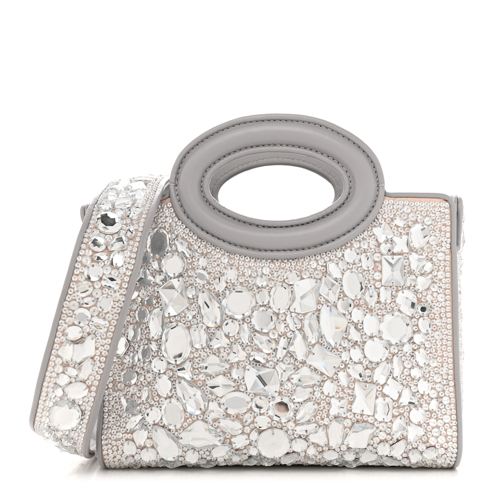 Valentino Garavani Grey Leather & Crystal Mini Le Troisieme Shopping Bag Incognito Hardware Front replica handbags