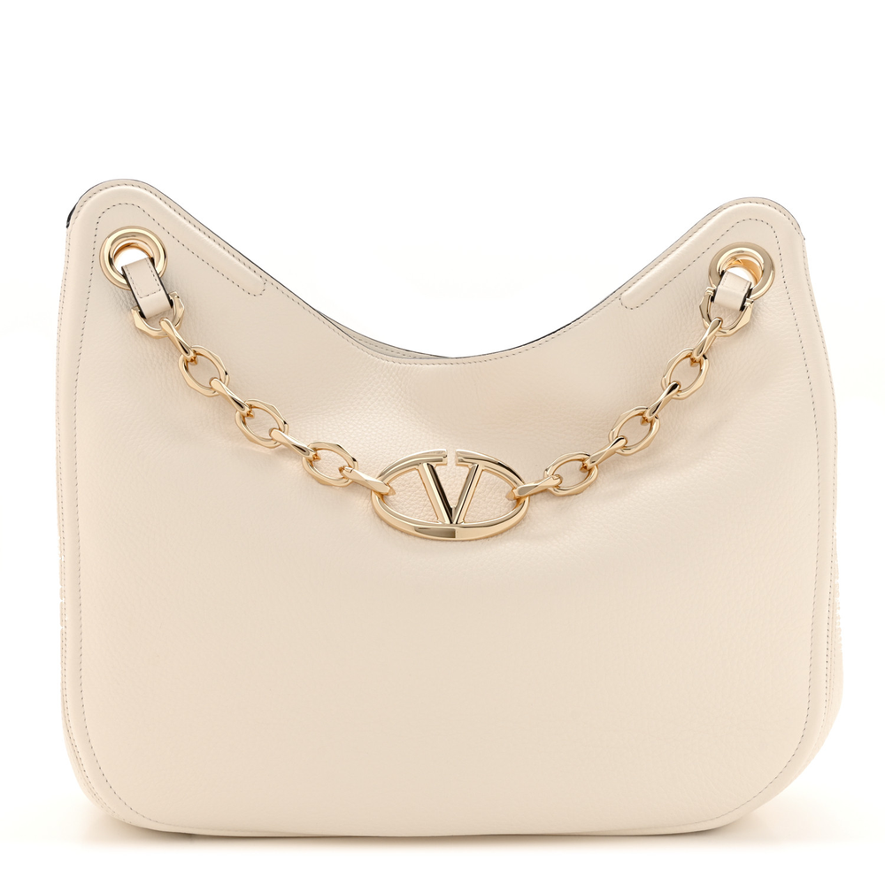 Valentino Garavani Ivory Nappa Leather Extra Large VLogo Moon Hobo Bag Gold Hardware Front replica handbags
