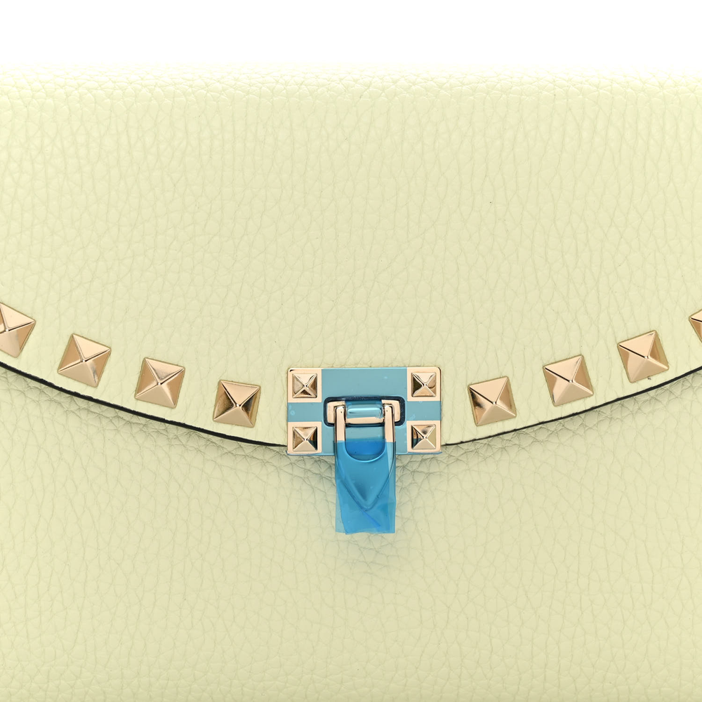 Valentino Garavani Meadow Mist Grainy Calfskin Leather Small Rockstud Flip Lock Wallet with Chain Gold Hardware Replica - Image 8