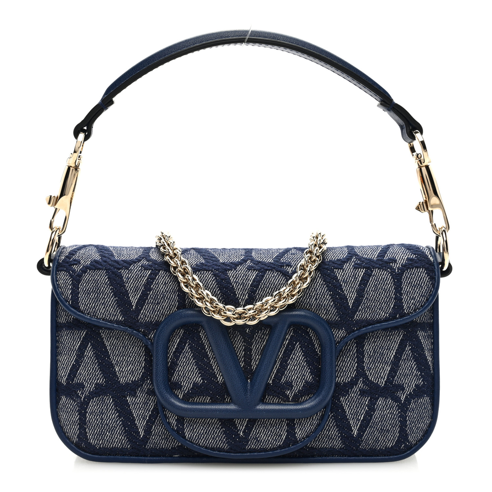 Valentino Garavani Melange Denim_Worker Toile Iconographe Cotton VLogo Small Locò Shoulder Bag Gold Hardware Front replica handbags