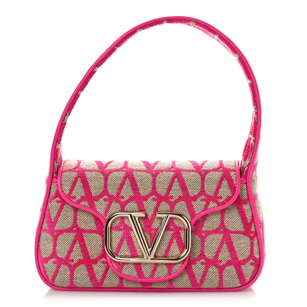 Valentino Garavani Natural_Pink PP Toile Iconographe Nappa Leather VLogo Small Locò Hobo Bag Front replica handbags