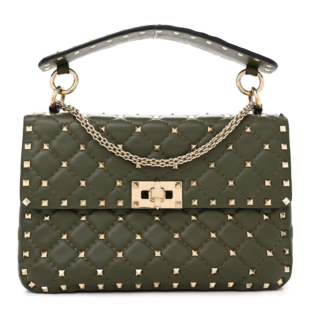 Valentino Garavani Oasis Nappa Leather Medium Rockstud Spike Shoulder Bag Light Gold Hardware Front replica handbags