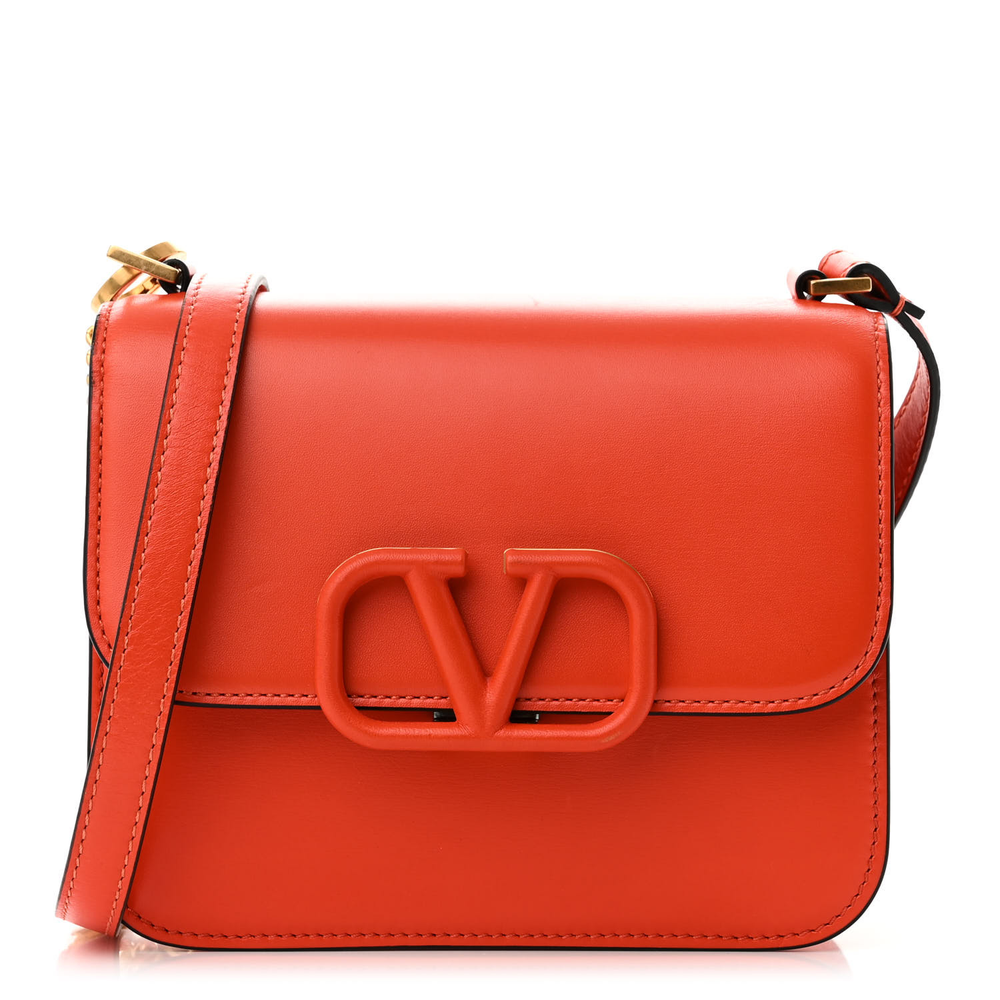 Valentino Garavani Orange Smooth Calfskin Leather Small VSLING Shoulder Bag Front replica handbags