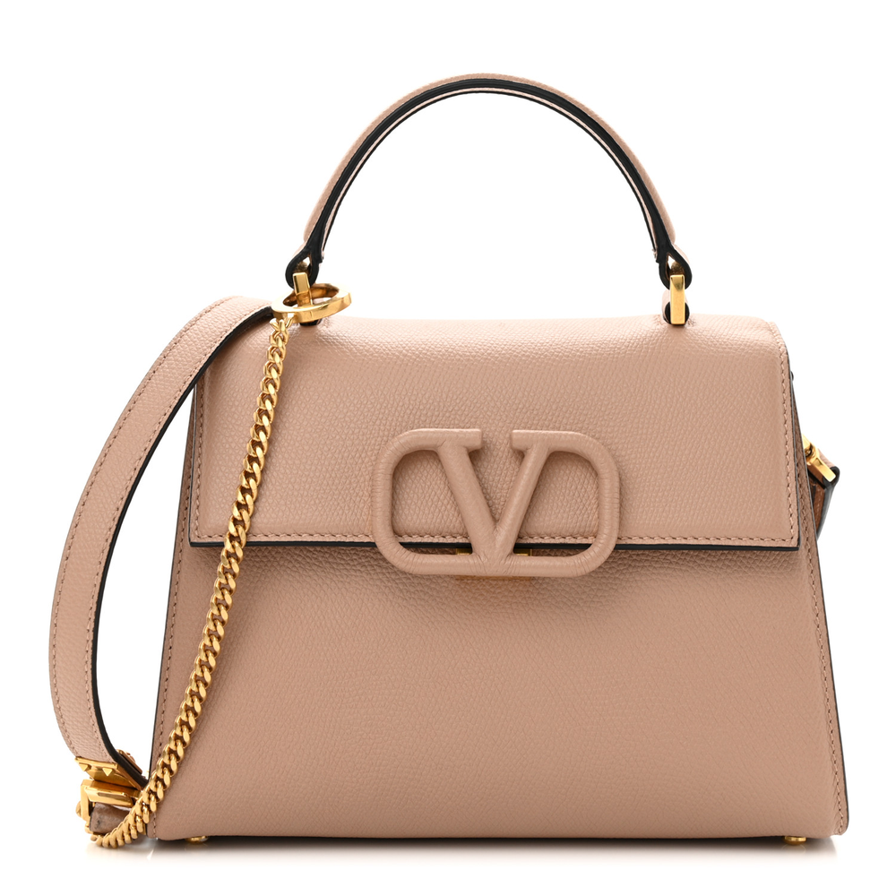 Valentino Garavani Poudre Grainy Calfskin Leather Small VSLING Top Handle Bag Gold Hardware Front replica handbags