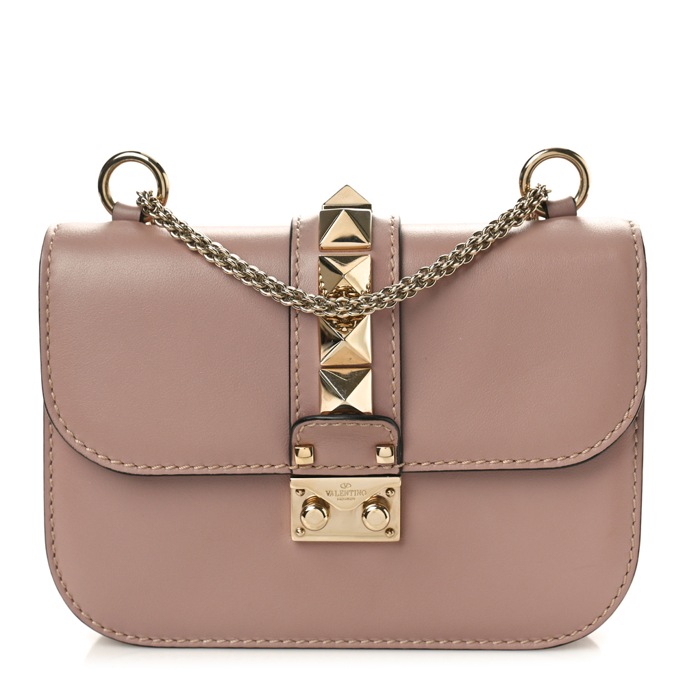 Valentino Garavani Poudre Vitello Leather Small Glam Lock Rockstud Flap Light Gold Hardware Front replica handbags