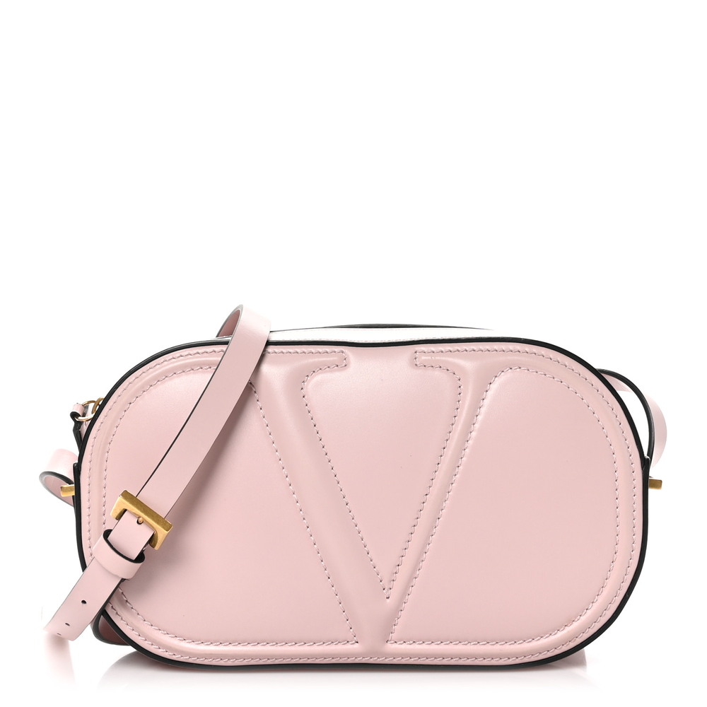 Valentino Garavani Rose Quartz Calfskin Leather Small VLogo Walk Crossbody Bag Gold Hardware Front replica handbags