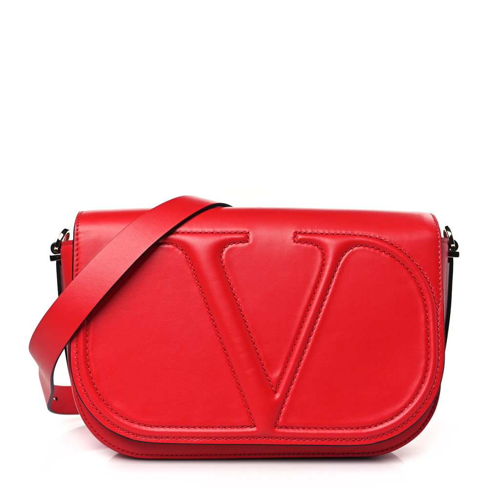 Valentino Garavani Rouge Pur Calfskin Leather Medium VLogo Walk Shoulder Bag Front replica handbags