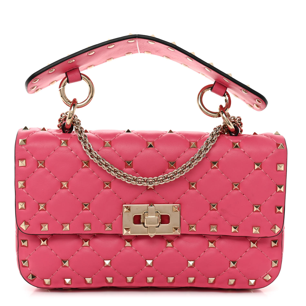 Valentino Garavani Shadow Pink Nappa Leather Small Rockstud Spike Shoulder Bag Light Gold Hardware Front replica handbags